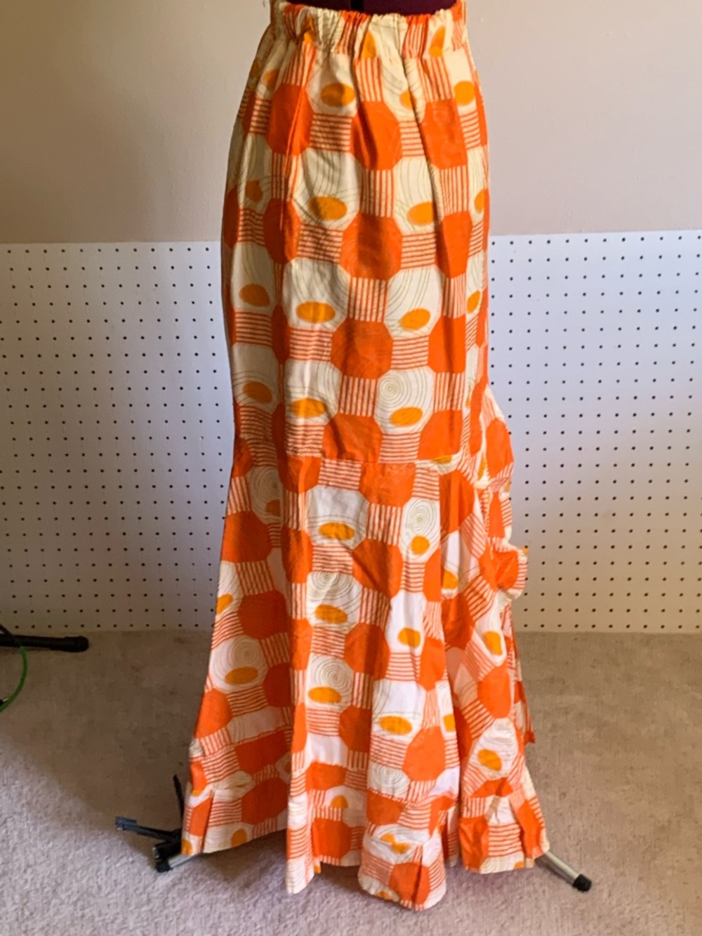 Women's Orange Geometric Tiered Maxi Skirt - Picture 4 of 10